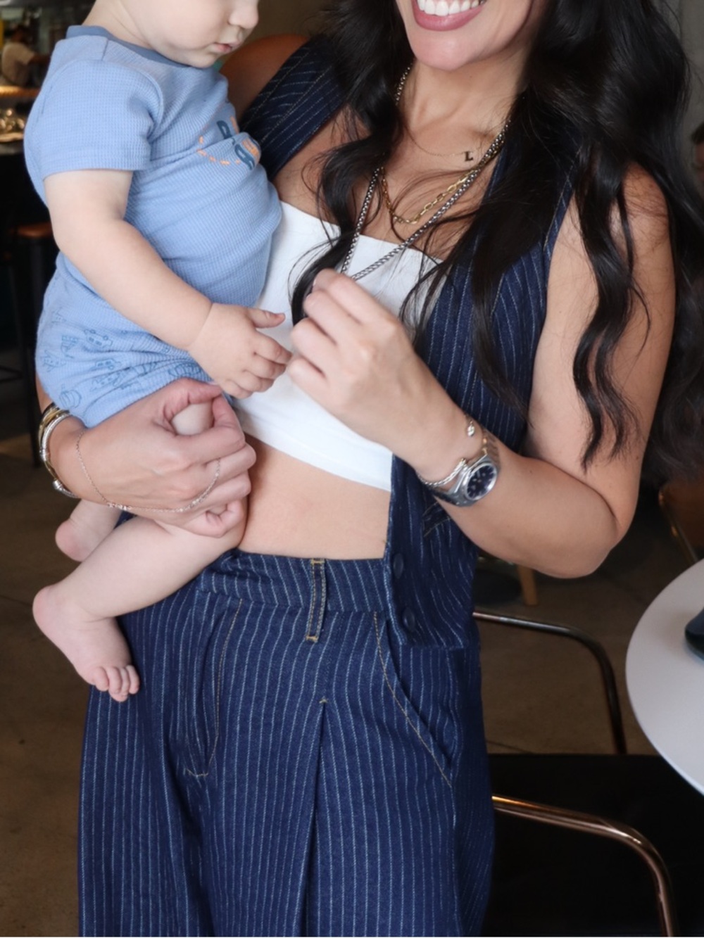 Wide Leg Pinstripe Pants & Vest - Navy - Picture 2 of 2